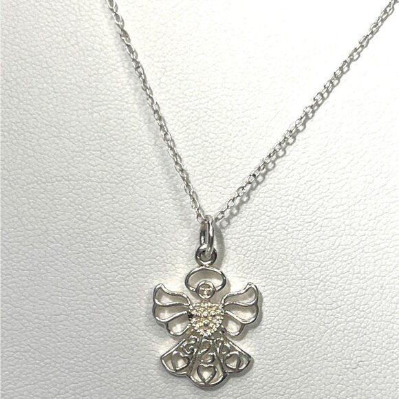 Sterling Silver Angel Hearts Pendant 20" Chain Necklace Marked 925 IBB Thailand - Picture 1 of 11